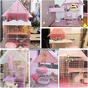 Cat Cages Indoor Large with Roof, Pink/Blue, Cat Houses in